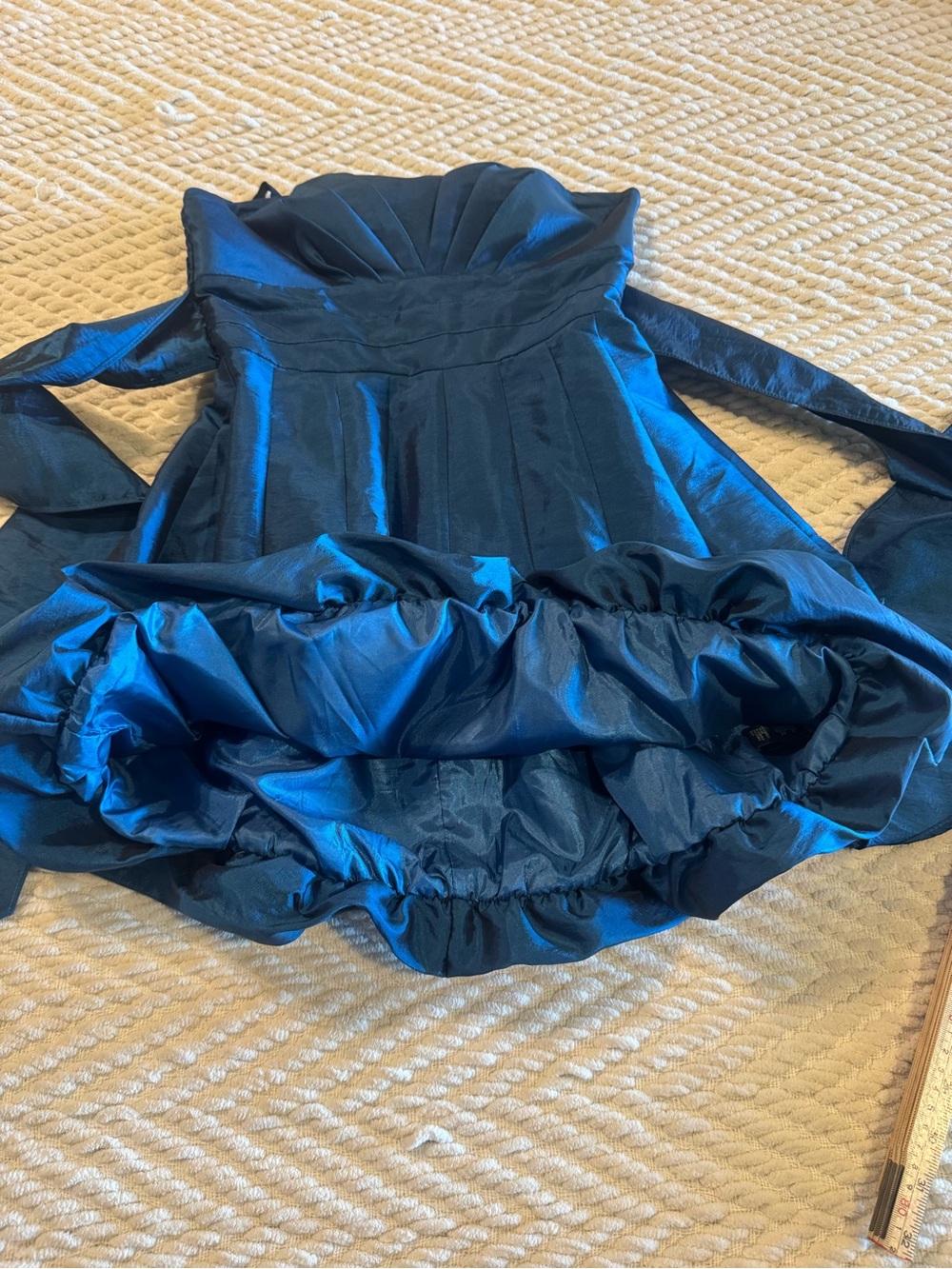 XXi Teal-Blue Strapless Satin Party Dress with Back Tie Bow - Picture 2 of 9